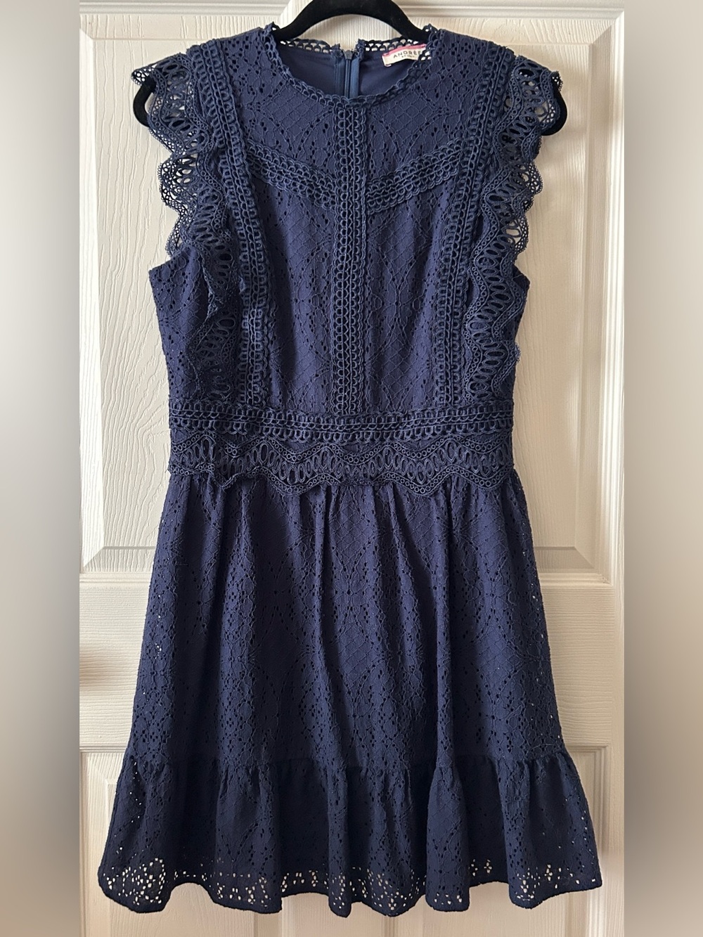 Andree by Unit Navy Cottage Eyelet Mini Dress Med Indie Cotton Blend Boho-Chic